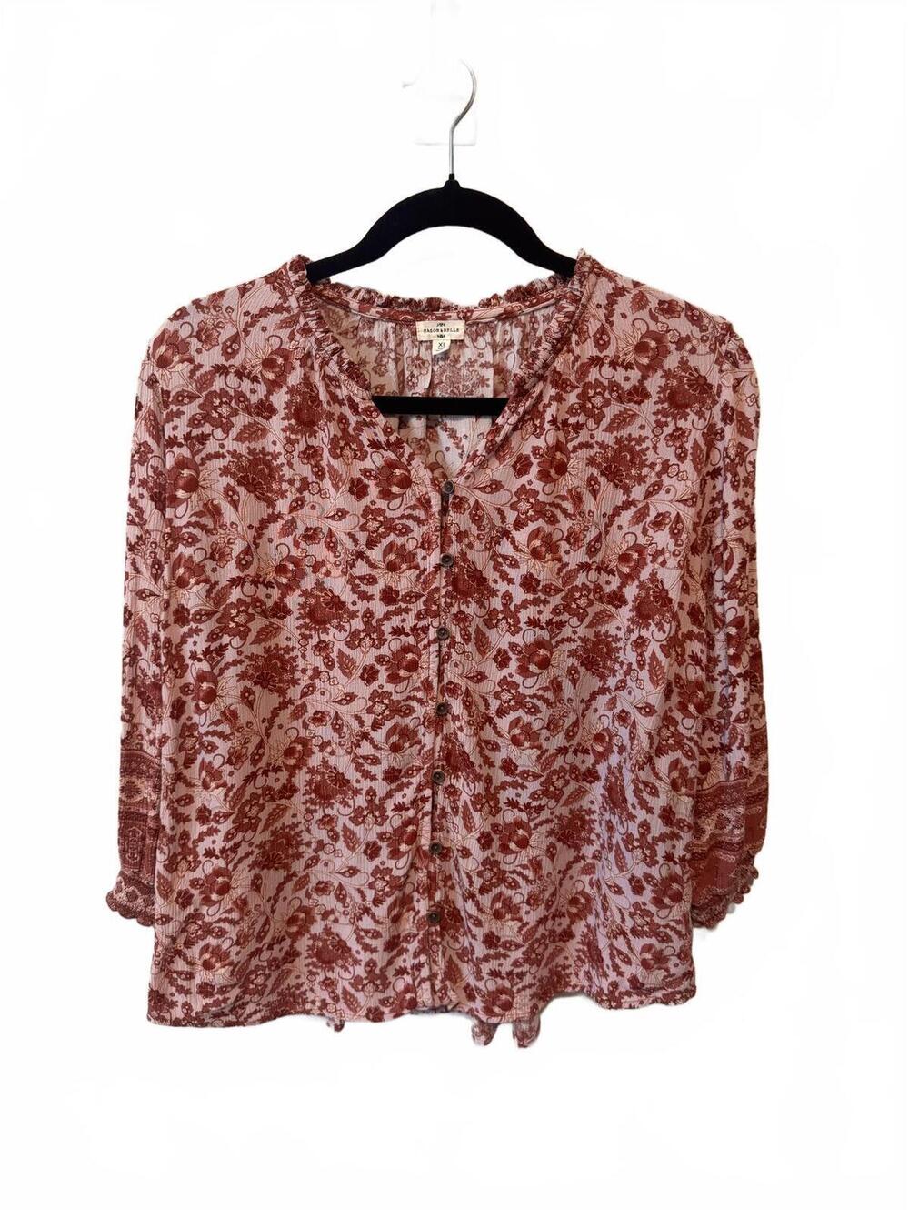 ANTHROPOLOGIE | Mason & Belle Pink Red Botanical Boho Blouse Top Size XL